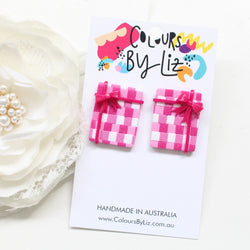 PINK GINGHAM - Statement Studs