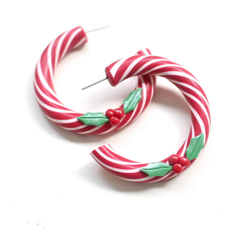 CANDY CANE - Hoop Dangles (Red/ White)