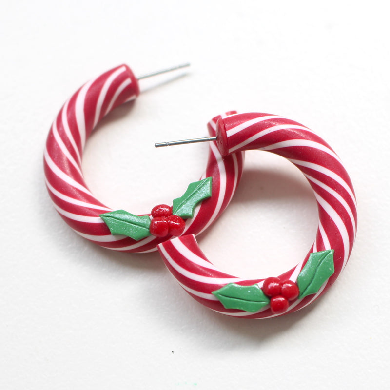 CANDY CANE - Hoop Dangles (Red/ White)