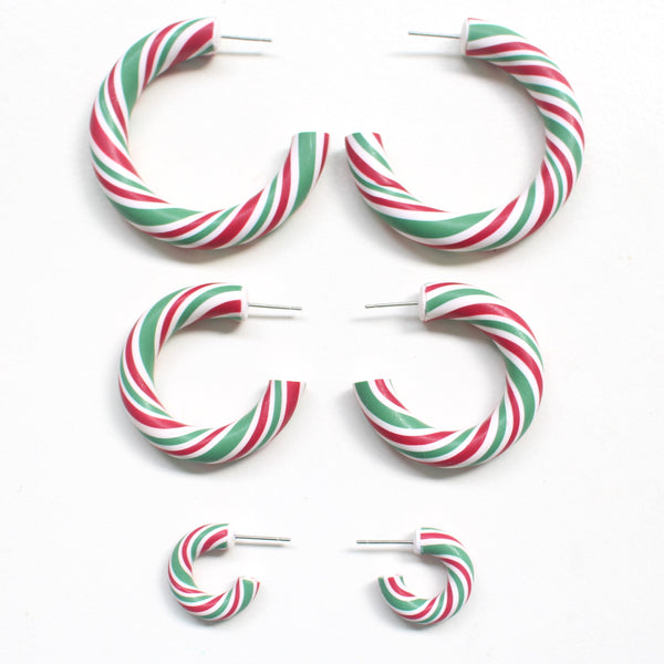 CANDY CANE - Hoop Dangles (Red/ White/ Green)