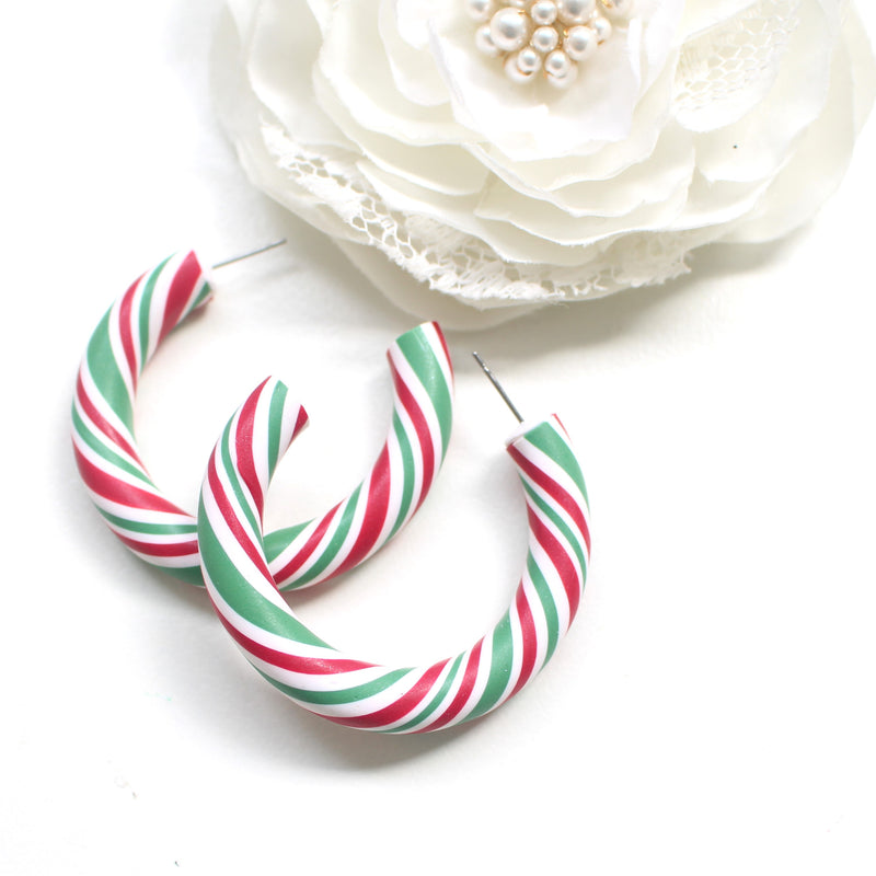 CANDY CANE - Hoop Dangles (Red/ White/ Green)