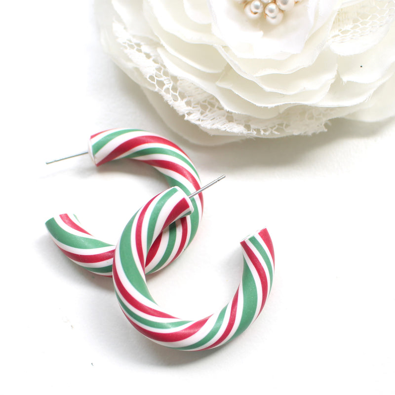 CANDY CANE - Hoop Dangles (Red/ White/ Green)