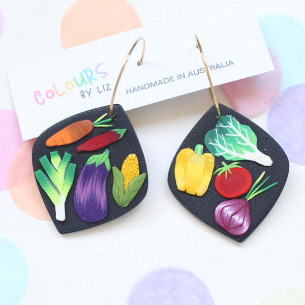 VEGGIE GARDEN (Black) - Hoop Dangles