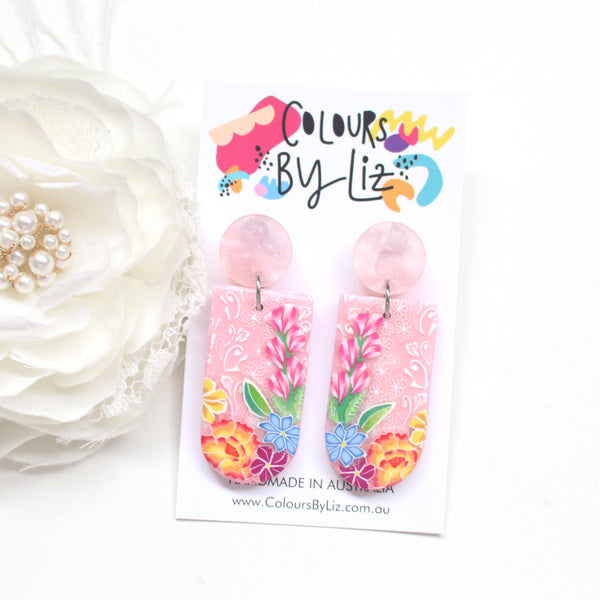 KEBAYA FLORALS (Pink) - Half Moon Dangles