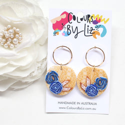 GOLD LACE - Half Moon Dangles (Blue roses)