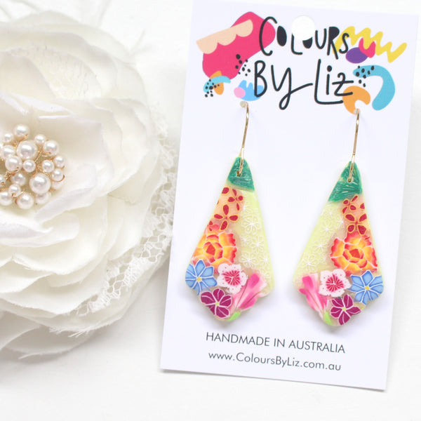 KEBAYA FLORALS (Yellow) - Scalloped Dangles