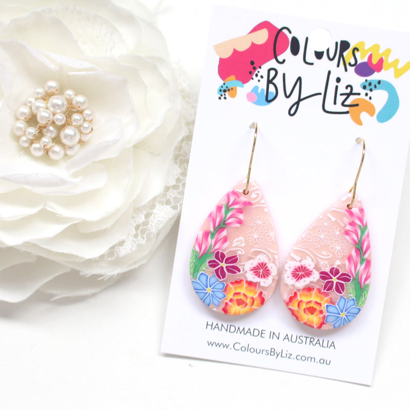 KEBAYA FLORALS (Peach) - Teardrop Dangles