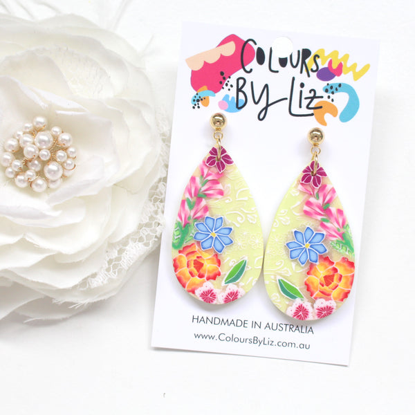 KEBAYA FLORALS (Yellow) - Teardrop Dangles