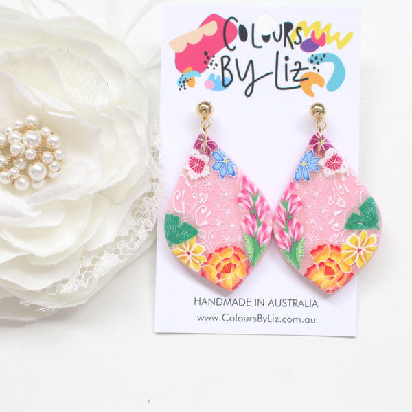 KEBAYA FLORALS (Pink) - Teardrop Dangles