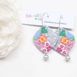 KEBAYA FLORALS (Grey) - Hoop Dangles