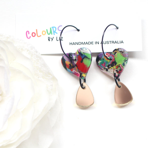 RETRO HEARTS - Hoop Dangles