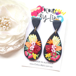 NATIVE FLORALS (Black) - Teardrop Dangles