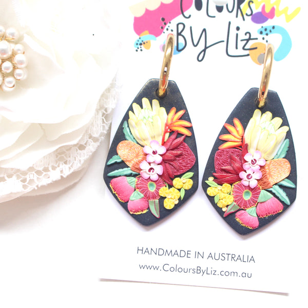 NATIVE FLORALS (Black) - Geometric Dangles