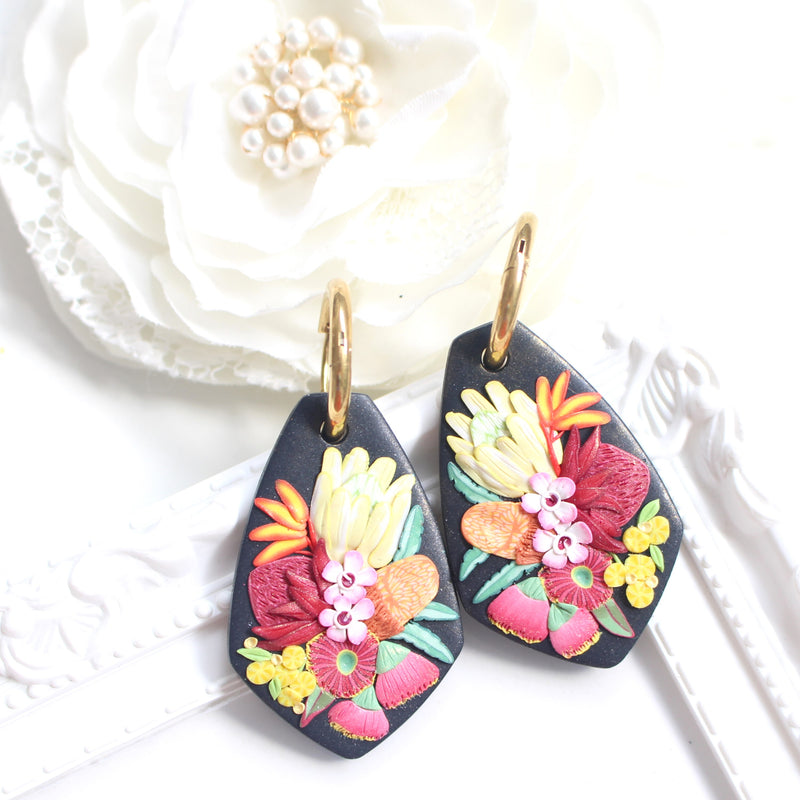 NATIVE FLORALS (Black) - Geometric Dangles