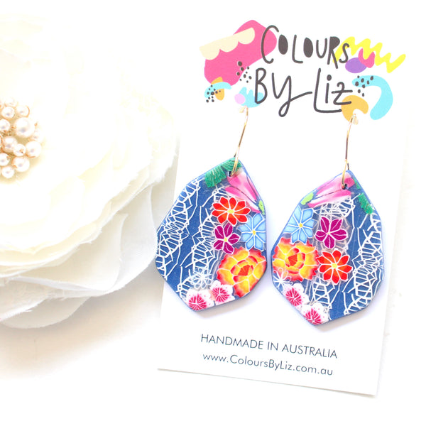 KEBAYA FLORALS (Navy) - Geometric Dangles