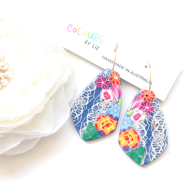 KEBAYA FLORALS (Navy) - Hoop Dangles