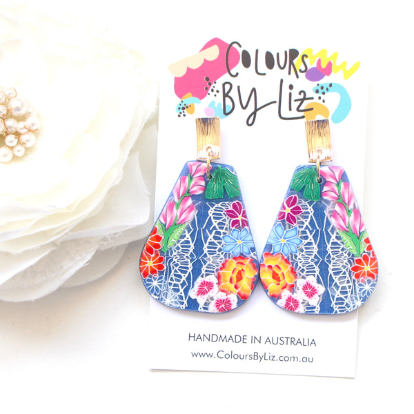 KEBAYA FLORALS (Navy) - Teardrop Dangles