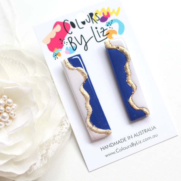 RIVERS OF GOLD - Long Bar Studs (Blue & White)
